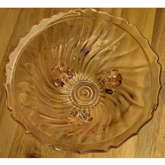 2 Vtg Jeanette Glass Candy Condiment Side Dish Footed Round Swirl Pink Jewelry - Picture 12 of 13